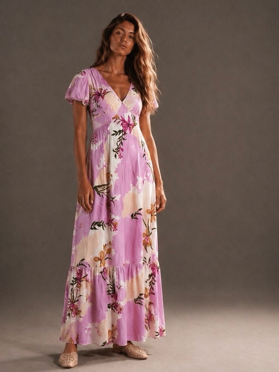 Taylor Dresses & Skirts - Taylor Watercolor Floral Puff Sleeve Maxi Dress Size 16 NWT